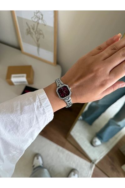 RoseandRoses Persy Honeycomb Dial Women's Wrist Watch Silver (Burgundy Dial)