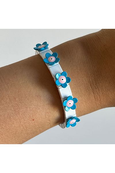 BURÇİN AKSESUAR Daisy Porcelain Elastic Bracelet with Evil Eye Detail
