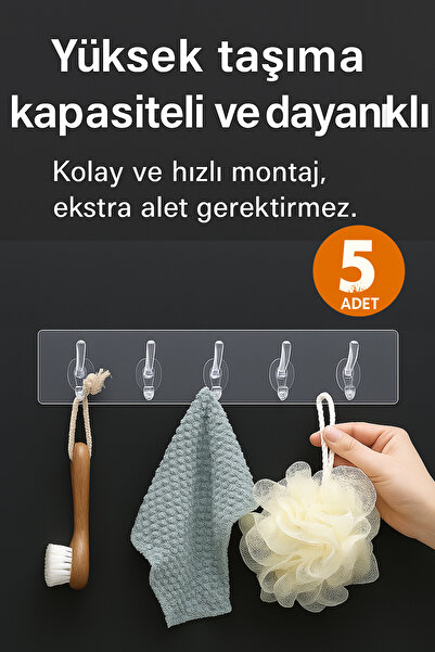 adornazzle 5'li Kendinden Yapışkanlı Şeffaf Askı, Kapı Askısı, Duvar Askısı, ...