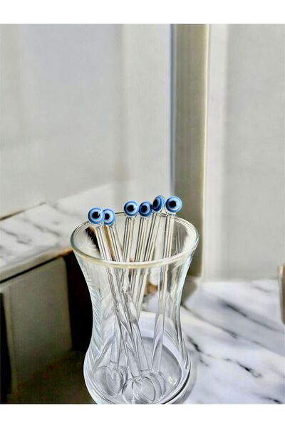 Arsglass Glass Set of 6 Teaspoon with Evil Eye Beads