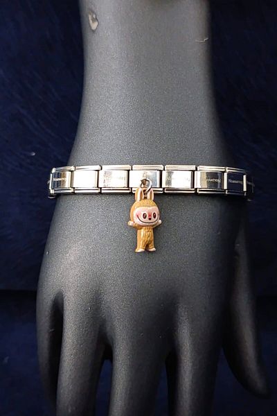 SherDesing Charm Brown Labubu Attached Steel Bracelet
