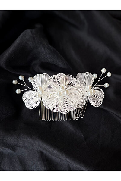 ERYA aksesuar İnci ve Beyaz Çiçek Detaylı Taraklı Gelin Tacı ,Gelin Saç Aksesuarı,Saç Tokası ,El yapımı