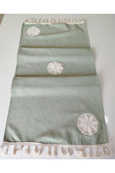 denizli hatırası Handcrafted Embroidered Natural Organic Linen Authentic Tasseled Runner 45X120 cm
