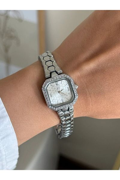 RoseandRoses Persy Honeycomb Dial Women's Wrist Watch Silver (White Dial)