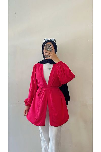 DİLEKBUTİK Summer Pink Belted Kimono