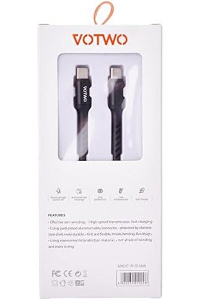 VOTWO كابل USB-C من القماش 60 واط CB-03 من Votwo، لون أسود