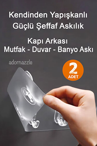 adornazzle 2'li Güçlü Yapışkanlı Şeffaf Duvar Askısı, Banyo Askısı, Mutfak Askısı, Askılık 5'li