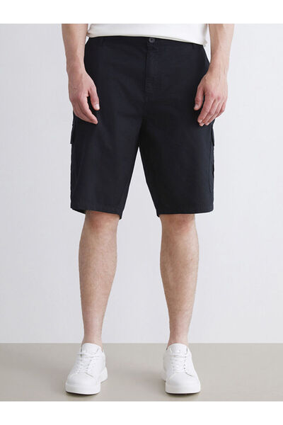 LC Waikiki Black Plus Size Standard Fit Gabardine Men's Shorts