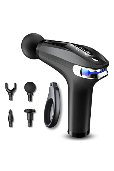 Animati.ro Aparat Masaj Muscular Tip Pistol, 8 Intensități, 4 Capete, LED, Po...