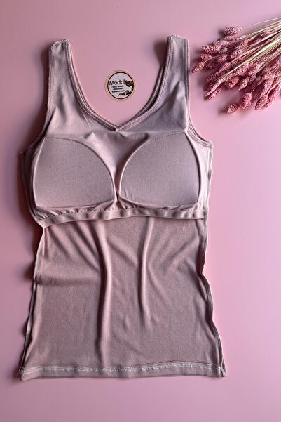 Elosia Modal Fabric |   V-Neck Powder Color Pad Rib Women's T-Shirt-Undershirt 66E53