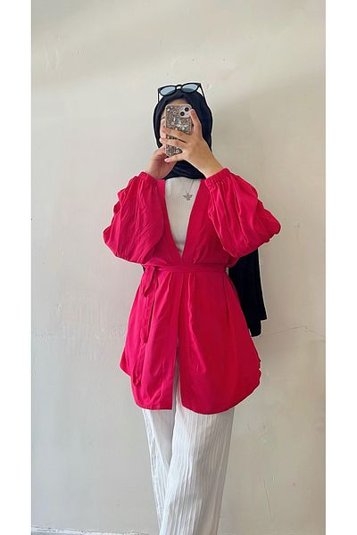 DİLEKBUTİK Summer Pink Belted Kimono