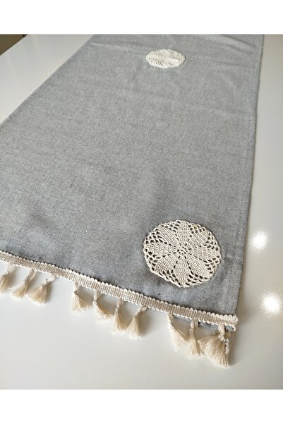 denizli hatırası Handcrafted Embroidered Natural Organic Linen Authentic Tasseled Runner 45X120 cm