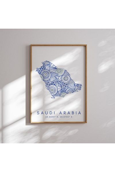 Nuqta Canvas Painting - Map of Saudi Arabia with Mandala Geometric Motifs