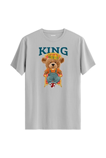 Colermi تي شيرت مطبوع عليه تيدي بير يرتدي التاج على عرش الملك - تي شيرت بتصمي...