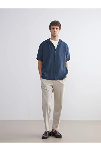 LC Waikiki Ανδρικό πουκάμισο με κοντό μανίκι LCW VisionPetrol Regular Fit Resort Collar