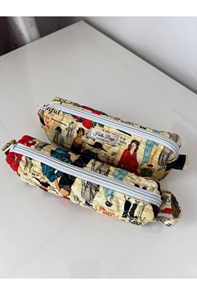 HelloPunch&Bags Retro Vintage Baskılı Tek Gözlü Kalemlik Yıkanabilir Fermuarl...