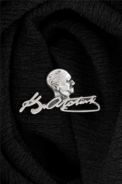 Atatürk İmzalı ve Silüetli Gümüş Rozet