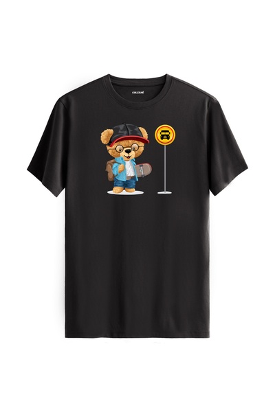 Colermi تي شيرت مطبوع عليه دمية دب في محطة الحافلات للجنسين - تي شيرت بتصميم ...