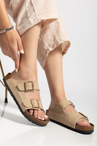 Elisay Moda YÜRÜMEK BIZIMLE GÜZEL Unisex Orthopedic Sole Slippers Double Strap Buckle Daily & Out Slippers
