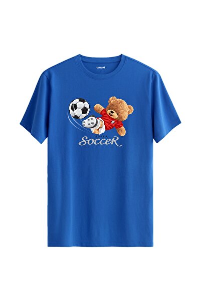 Colermi Footballer Teddy Bear Soccer Printed T-Shirt - 100% Cotton Design T-Shirt
