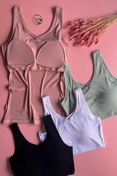 Elosia Bratique |   Modal 3-Piece V-Neck Bra White, Powder and Green Camisole Women's Tank-Blouse 66E53