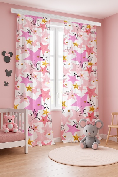EVPANYA Colorful Stars Patterned Children's Baby Room Background Curtain (Single Wing Pricing)
