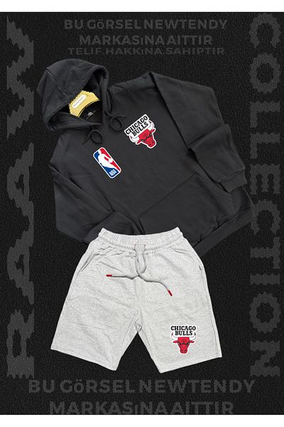 NEW TRENDY COLLECTİON Chigago Bulls Fan Combo Hoodie Combed Cotton Shorts Bottom Top Suit 2 Items