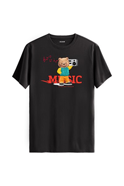 Colermi تي شيرت مطبوع عليه دمية دب الموسيقى - قماش قطني فاخر بنسبة 100% بتصمي...