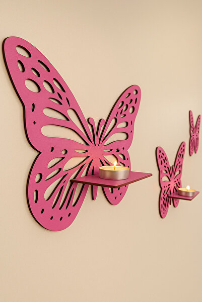 ANC Dekoratif pembe Kelebek mumluk küçük duvar rafı 3lü set