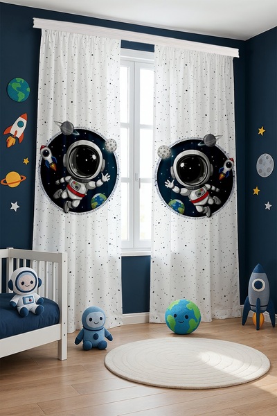 EVPANYA Adventurer Little Astronaut Patterned Children's Baby Room Background Curtain (Single Wing Pricing)