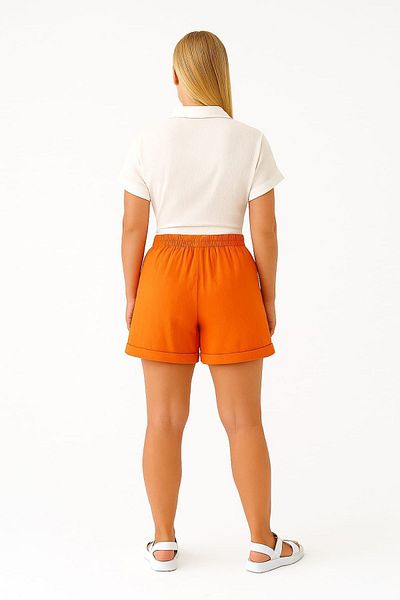 enmodaiçgiyim Orange 100% Cotton Muslin Fabric Women's Shorts with Pockets – Comfortable Summer Casual Shorts