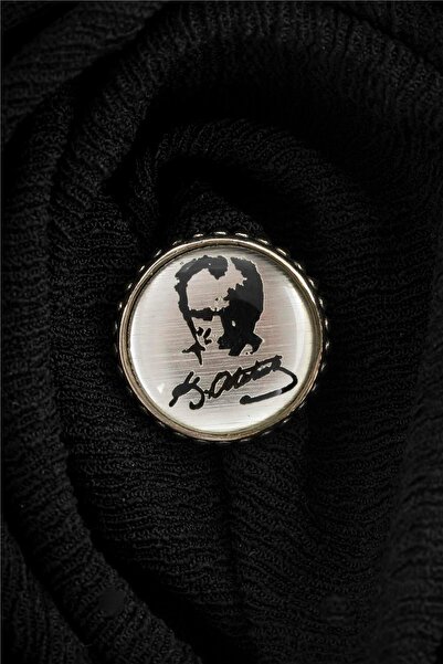 Silverplus Beyaz Zemin Üzeri Atatürk İmzalı Silüetli Gümüş Rozet