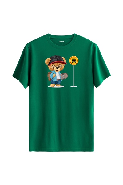 Colermi تي شيرت مطبوع عليه دمية دب في محطة الحافلات للجنسين - تي شيرت بتصميم ...