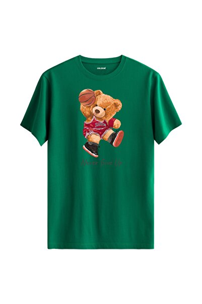 Colermi تي شيرت مطبوع عليه دمية دب كرة السلة - تي شيرت بتصميم Never Give Up