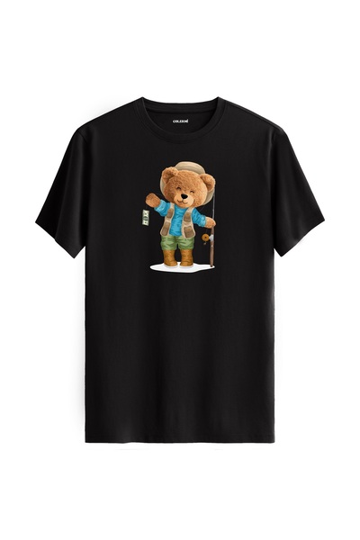 Colermi تي شيرت مطبوع عليه دمية دب الصيد - تي شيرت بتصميم دمية دب من القطن بن...