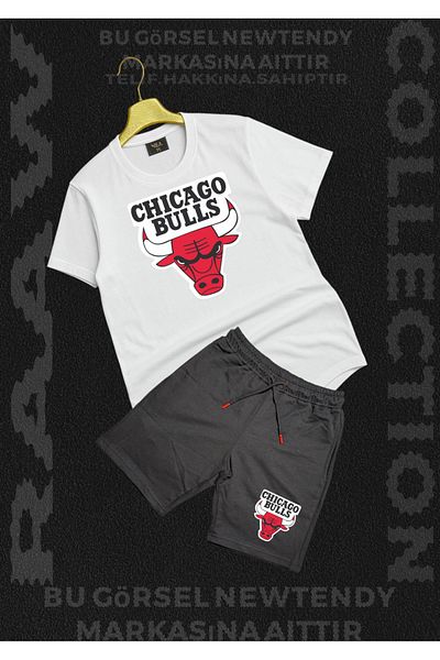 NEW TRENDY COLLECTİON Chigago Bulls Thşört - Combed Cotton Shorts 2-Pack Fan Combination Set