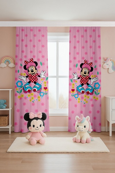 EVPANYA Skater Minnie Patterned Children's Baby Room Background Curtain (Single Wing Pricing)