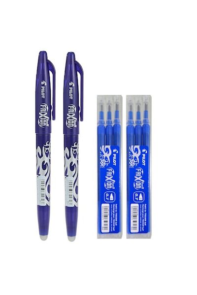 Pilot Set 2 FriXion Pens, with Eraser + 6 Refills, 0.7 mm, Blue Writing