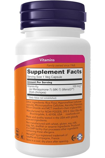 Now Foods Mk-7 Vitamin K-2 100 Mcg Cardiovascular Support Supports Bone Health 60 Veg