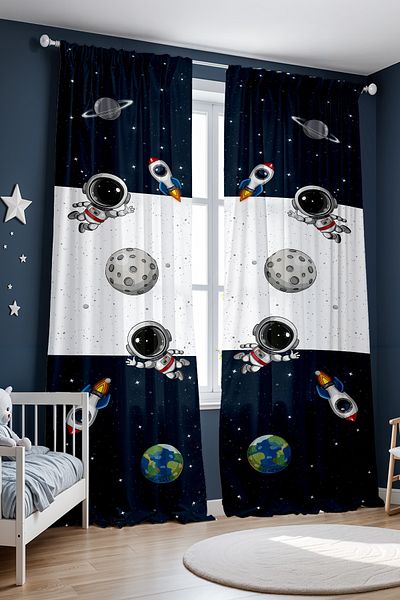 EVPANYA Navy Blue Space and Tiny Patterned Children's Baby Room Background Curtain (Single Wing Pricing)