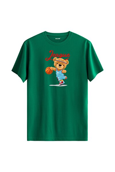 Colermi تي شيرت مطبوع عليه دمية دب كرة السلة - تي شيرت بتصميم رياضي من القطن ...