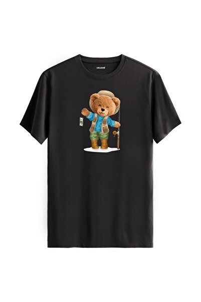 Colermi تي شيرت مطبوع عليه دمية دب الصيد - تي شيرت بتصميم دمية دب من القطن بن...