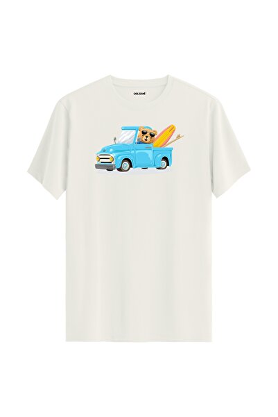 Colermi تي شيرت مطبوع عليه دمية دب مع شاحنة صغيرة للجنسين - تي شيرت بتصميم عا...