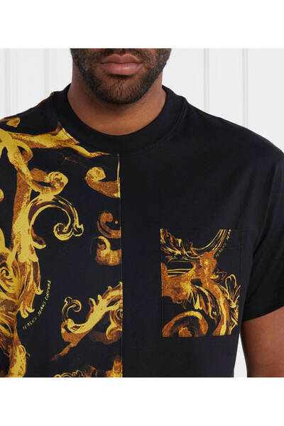 VERSACE JEANS COUTURE Barocco-Print Cotton T-Shirt |   Black