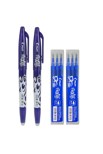 Pilot Set 2 FriXion Pens, with Eraser + 6 Refills, 0.7 mm, Blue Writing