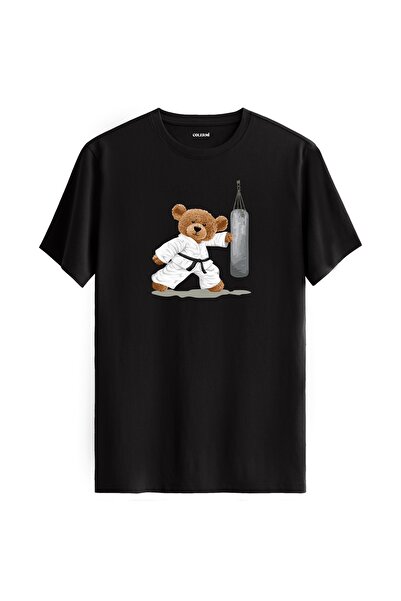 Colermi تي شيرت مطبوع عليه تيدي بير الكاراتيه للجنسين - تي شيرت بتصميم عادي م...