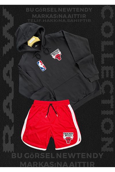 NEW TRENDY COLLECTİON Chigago Bulls Team Sweatshirt Shorts Combination Set for Fans 2 Items