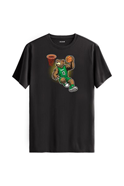 Colermi Basketball Player Slam Dunking with Green Jersey Bear Printed T-Shirt...