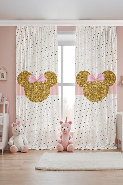 EVPANYA Gold Minnie Silhouette Patterned Children's Baby Room Background Curtain (Single Wing Pricing)