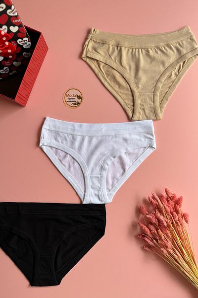 Elosia Modal Fabric |   6-Piece Black, White and Tan Extra Piping Bikini Women's Panties 51E05